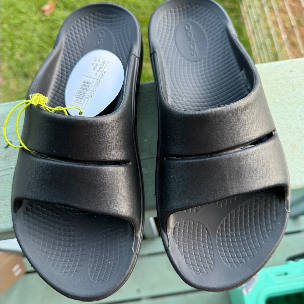 Oofos Black Slide Sandals